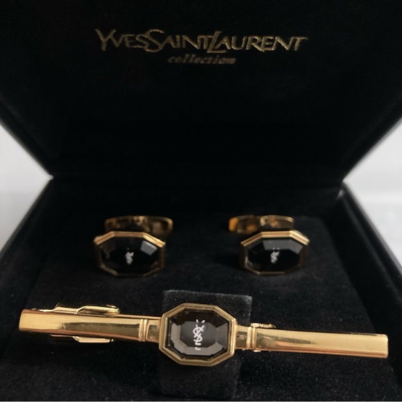 Vintage YSL Cuff Links + Tie Clip Box Set - Picture 9 of 10